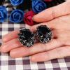 imageBriLove Womens Victorian Style Crystal Floral Cameo Inspired Oval ClipOn EarringsBlack AntiqueSilverTone