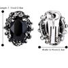 imageBriLove Womens Victorian Style Crystal Floral Cameo Inspired Oval ClipOn EarringsBlack AntiqueSilverTone