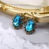 imageBriLove Womens Victorian Style Crystal Floral Cameo Inspired Oval ClipOn EarringsBlue AntiqueGoldToned