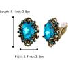 imageBriLove Womens Victorian Style Crystal Floral Cameo Inspired Oval ClipOn EarringsBlue AntiqueGoldToned