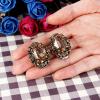 imageBriLove Womens Victorian Style Crystal Floral Cameo Inspired Oval ClipOn EarringsChampagne AntiqueGoldTone
