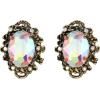 imageBriLove Womens Victorian Style Crystal Floral Cameo Inspired Oval ClipOn EarringsIridescent AB AntiqueGoldToned