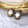 imageBriLove Womens Victorian Style Crystal Floral Cameo Inspired Oval ClipOn EarringsIridescent AB AntiqueGoldToned