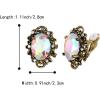 imageBriLove Womens Victorian Style Crystal Floral Cameo Inspired Oval ClipOn EarringsIridescent AB AntiqueGoldToned
