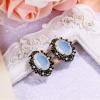 imageBriLove Womens Victorian Style Crystal Floral Cameo Inspired Oval ClipOn EarringsOpal Color AntiqueGoldTone
