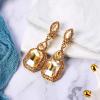 imageBriLove Womens Wedding Bridal Crystal Emerald Cut Infinity Figure 8 Chandelier ClipOn Dangle EarringsChampagne GoldTone