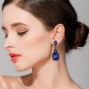imageBriLove Womens Wedding Bridal Crystal Emerald Cut Infinity Figure 8 Chandelier ClipOn Dangle EarringsNavy Blue BlackTone