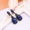 imageBriLove Womens Wedding Bridal Crystal Emerald Cut Infinity Figure 8 Chandelier ClipOn Dangle EarringsNavy Blue BlackTone
