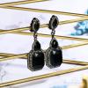 imageBriLove Womens Wedding Bridal Crystal Emerald Cut Infinity Figure 8 Chandelier ClipOn Dangle EarringsNew Black BlackTone