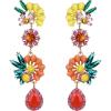 imageBriLove Colorful Flower Earrings for Women Bling Rhinestones Marquise Teardrop Cluster Floral Dangle Summer HolidayMulticolor GoldTone
