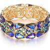 imageBriLove Wedding Bridal Elegant Crystal Double Row Teardrop Rhinestones Cluster Stretch Bangle Bracelet for Bride02Blue GoldTone