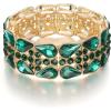 imageBriLove Wedding Bridal Elegant Crystal Double Row Teardrop Rhinestones Cluster Stretch Bangle Bracelet for Bride03Emerald Color GoldTone