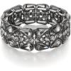 imageBriLove Wedding Bridal Elegant Crystal Double Row Teardrop Rhinestones Cluster Stretch Bangle Bracelet for Bride04Grey BlackTone