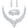imageBriLove Wedding Bridal Jewelery for Women Austrian Crystal Teardrop Cluster Statement Necklace Dangle Earrings Link Bracelet Set01Clear SilverTone