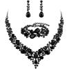 imageBriLove Wedding Bridal Jewelery for Women Austrian Crystal Teardrop Cluster Statement Necklace Dangle Earrings Link Bracelet Set02Black BlackTone