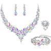 4Pcs-Iridescent AB Silver-Tone