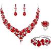 4Pcs-Ruby Color Silver-Tone