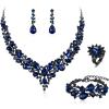 imageBriLove Wedding Bridal Jewelery for Women Austrian Crystal Teardrop Cluster Statement Necklace Dangle Earrings Link Bracelet Set4PcsSapphire Color GoldTone