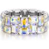 imageBriLove Womens Gorgeous Sparkling Crystal Emerald Cut Stretch Bangle Bracelet for Wedding Party Prom Jewelry AccessoriesBIridescent AB SilverTone