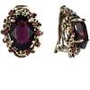 imageBriLove Womens Victorian Style Crystal Floral Cameo Inspired Oval ClipOn EarringsAmethyst Color AntiqueGoldTone