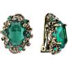 imageBriLove Womens Victorian Style Crystal Floral Cameo Inspired Oval ClipOn EarringsEmerald Color AntiqueGoldTone