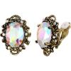 imageBriLove Womens Victorian Style Crystal Floral Cameo Inspired Oval ClipOn EarringsIridescent AB AntiqueGoldToned