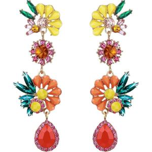 imageBriLove Colorful Flower Earrings for Women Bling Rhinestones Marquise Teardrop Cluster Floral Dangle Summer HolidayMulticolor GoldTone