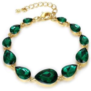 imageBriLove Shiny Gorgeous Womens Crystal Multi Teardrop Cluster Link Bracelet for Wedding Bridal Party Prom01Emerald Color GoldTone