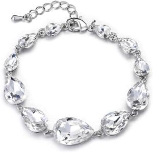imageBriLove Shiny Gorgeous Womens Crystal Multi Teardrop Cluster Link Bracelet for Wedding Bridal Party Prom03Clear SilverTone