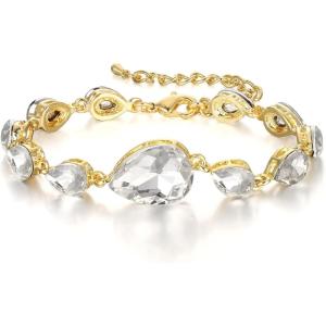 imageBriLove Shiny Gorgeous Womens Crystal Multi Teardrop Cluster Link Bracelet for Wedding Bridal Party PromClear GoldTone