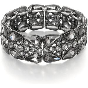 imageBriLove Wedding Bridal Elegant Crystal Double Row Teardrop Rhinestones Cluster Stretch Bangle Bracelet for Bride04Grey BlackTone