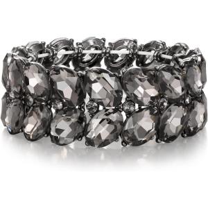 imageBriLove Wedding Bridal Elegant Crystal Double Row Teardrop Rhinestones Cluster Stretch Bangle Bracelet for BrideOvalGrey BlackTone
