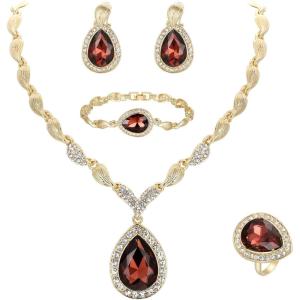imageBriLove Womens Africa 18k Gold Plated Jewelry Set Crystal Rhinestones Petals Teardrop Cluster Bib Statement Necklace Link Bracelet Dangle Earrings Ring for Prom04Amethyst Color GoldTone
