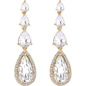 imageBriLove Womens Elegant Wedding Bridal Multi Teardrop Long Chandelier Dangle EarringsClear GoldTone