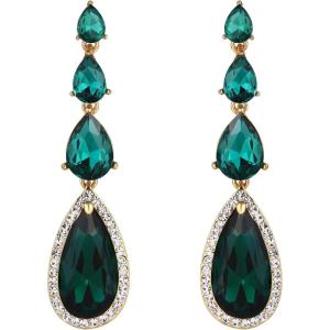 imageBriLove Womens Elegant Wedding Bridal Multi Teardrop Long Chandelier Dangle EarringsEmerald Color GoldTone