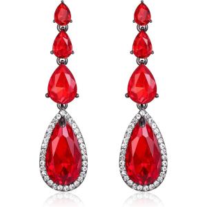imageBriLove Womens Elegant Wedding Bridal Multi Teardrop Long Chandelier Dangle EarringsRuby Color BlackTone