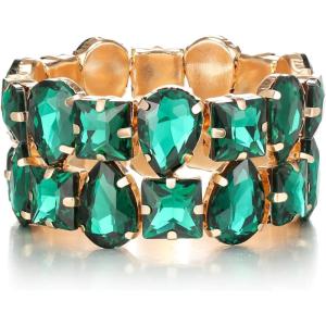 imageBriLove Womens Gorgeous Sparkling Crystal Emerald Cut Stretch Bangle Bracelet for Wedding Party Prom Jewelry AccessoriesAEmerald Color