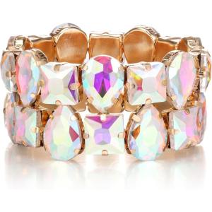 imageBriLove Womens Gorgeous Sparkling Crystal Emerald Cut Stretch Bangle Bracelet for Wedding Party Prom Jewelry AccessoriesAIridescent AB