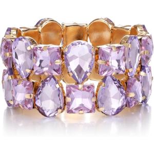 imageBriLove Womens Gorgeous Sparkling Crystal Emerald Cut Stretch Bangle Bracelet for Wedding Party Prom Jewelry AccessoriesALight Purple