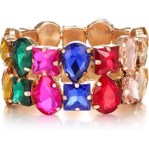 imageBriLove Womens Gorgeous Sparkling Crystal Emerald Cut Stretch Bangle Bracelet for Wedding Party Prom Jewelry AccessoriesAMulticolor