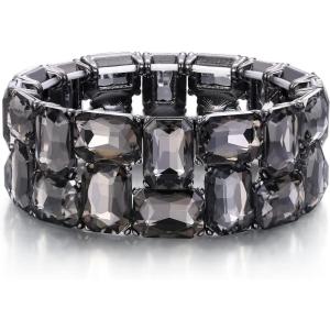 imageBriLove Womens Gorgeous Sparkling Crystal Emerald Cut Stretch Bangle Bracelet for Wedding Party Prom Jewelry AccessoriesBGrey BlackTone