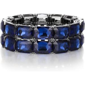 imageBriLove Womens Gorgeous Sparkling Crystal Emerald Cut Stretch Bangle Bracelet for Wedding Party Prom Jewelry AccessoriesCSapphire Color