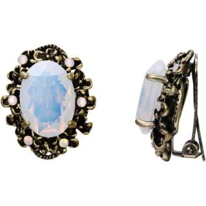 imageBriLove Womens Victorian Style Crystal Floral Cameo Inspired Oval ClipOn EarringsOpal Color AntiqueGoldTone