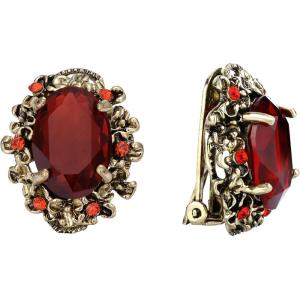 imageBriLove Womens Victorian Style Crystal Floral Cameo Inspired Oval ClipOn EarringsRuby Color AntiqueGoldTone