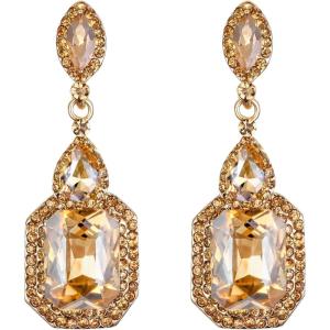 imageBriLove Womens Wedding Bridal Crystal Emerald Cut Infinity Figure 8 Chandelier ClipOn Dangle EarringsChampagne GoldTone