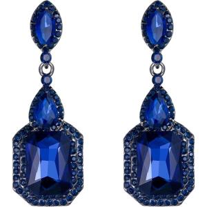 imageBriLove Womens Wedding Bridal Crystal Emerald Cut Infinity Figure 8 Chandelier ClipOn Dangle EarringsNavy Blue BlackTone