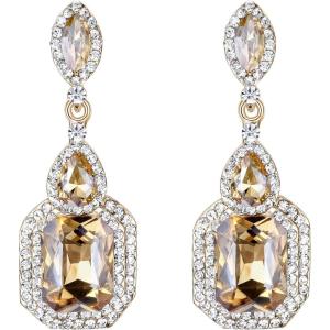 imageBriLove Womens Wedding Bridal Crystal Emerald Cut Infinity Figure 8 Chandelier ClipOn Dangle EarringsYellow GoldTone