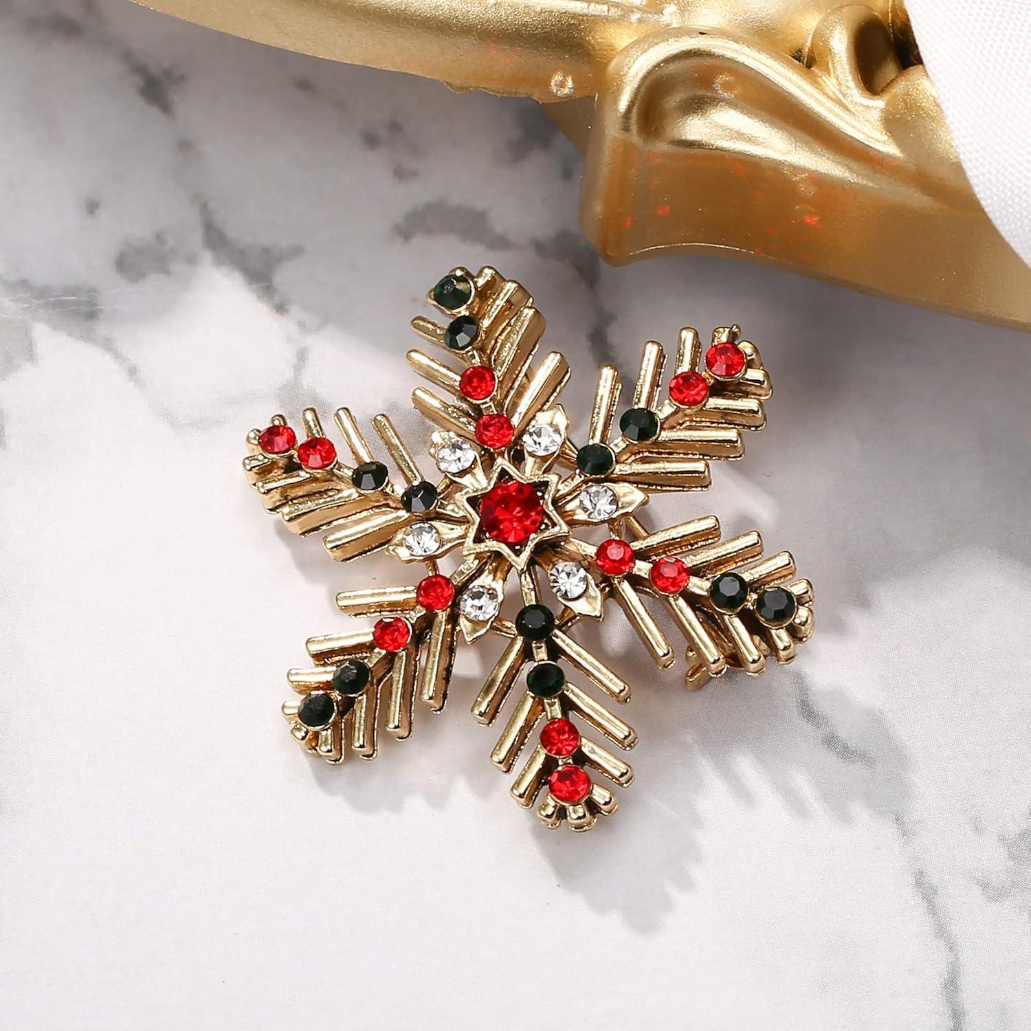 imageBriLove Xmas Christmas Winter Snowflake Brooch Pin Crystal Elegant Decorative Gift for WomenMulticolor GoldTone