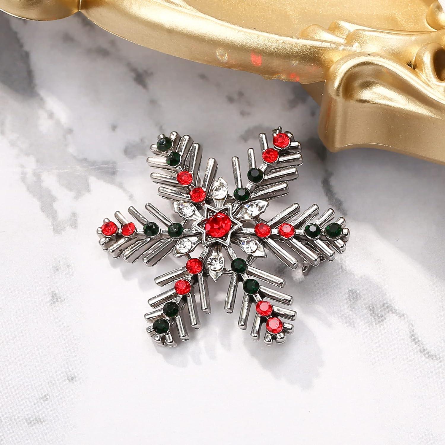 imageBriLove Xmas Christmas Winter Snowflake Brooch Pin Crystal Elegant Decorative Gift for WomenMulticolor SilverTone