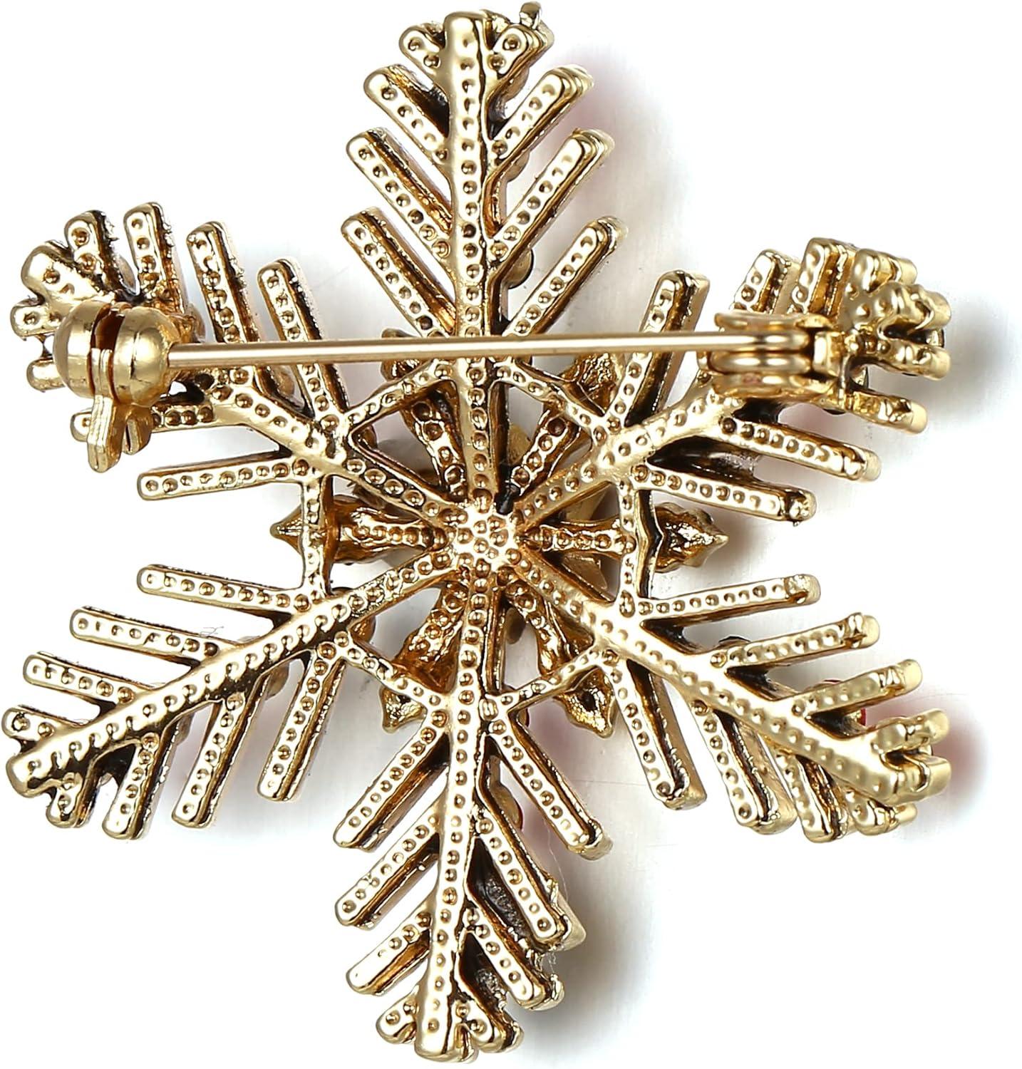 imageBriLove Xmas Christmas Winter Snowflake Brooch Pin Crystal Elegant Decorative Gift for WomenRuby Color GoldTone
